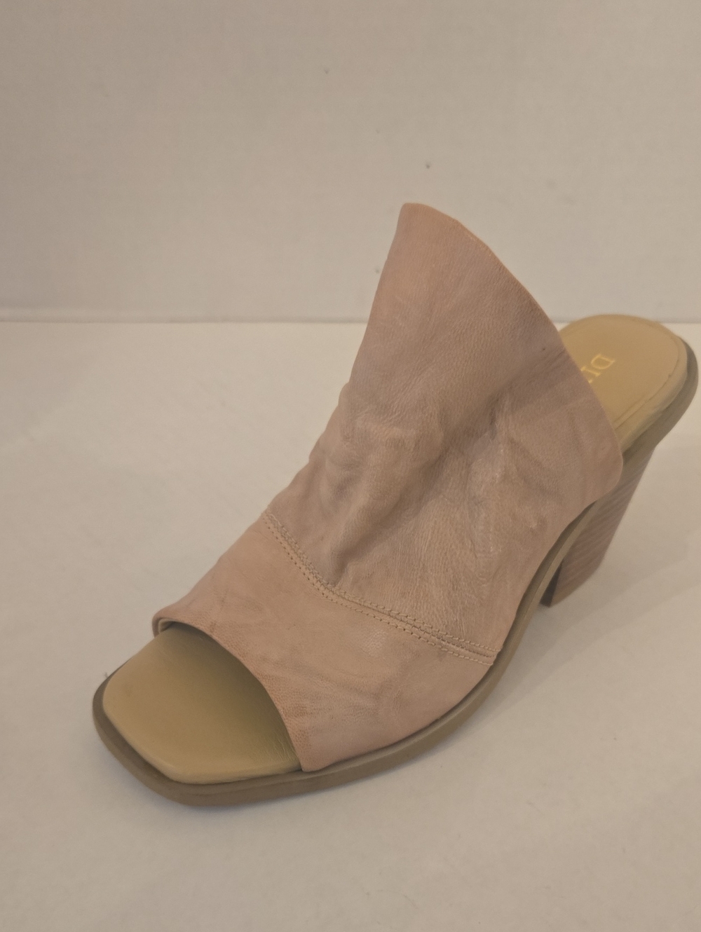 Diba True Beige Open Toe Block Heel Mules Draped Upper
